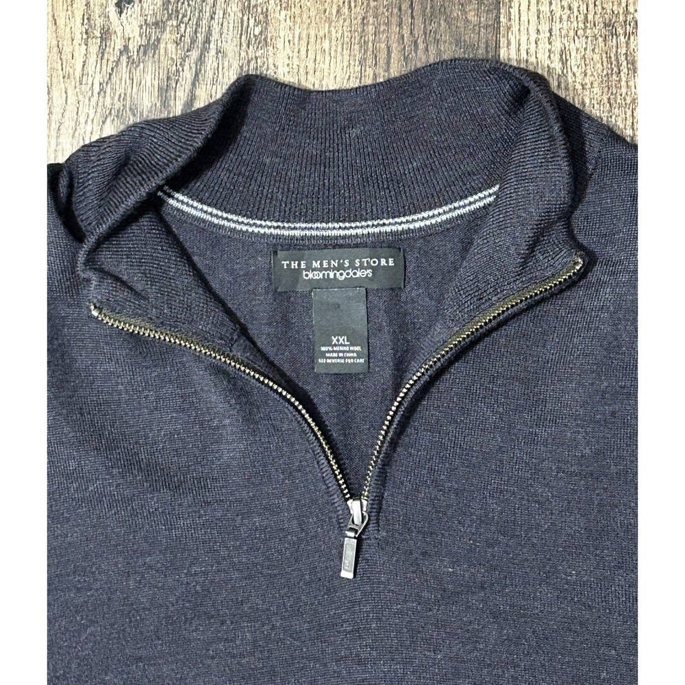 Bloomingdale's Sweater Men's 2XL Navy Long Sleeve Ribbed Hem & Cuff Quarter Zip - Picture 8 of 13